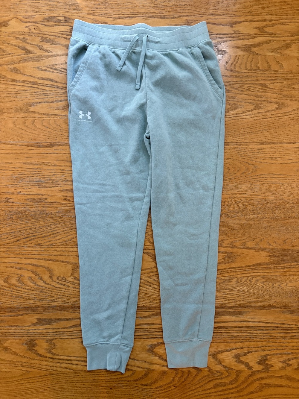 Under Armour Girls Fleece Sweatpant Joggers Large Wide Dusty Blue Green